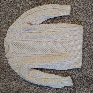 VTG Francis Daunt Wool Fisherman Sweater Women's Hand Knit Cream Jumper Size S